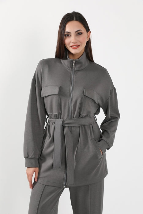 Utility Zippered Jacket with Belt for Women,SW-09