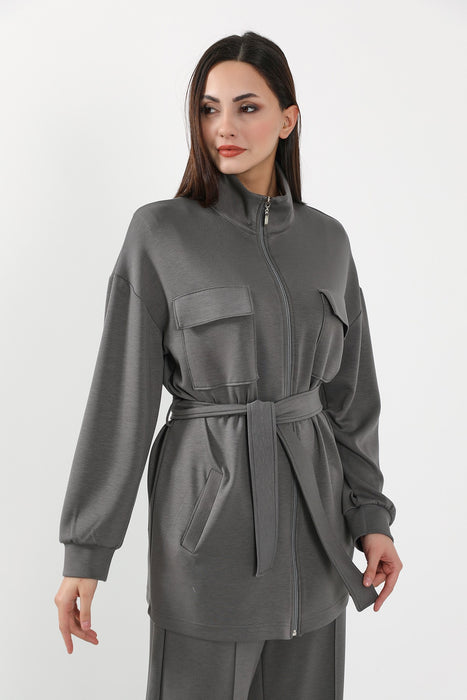 Utility Zippered Jacket with Belt for Women,SW-09