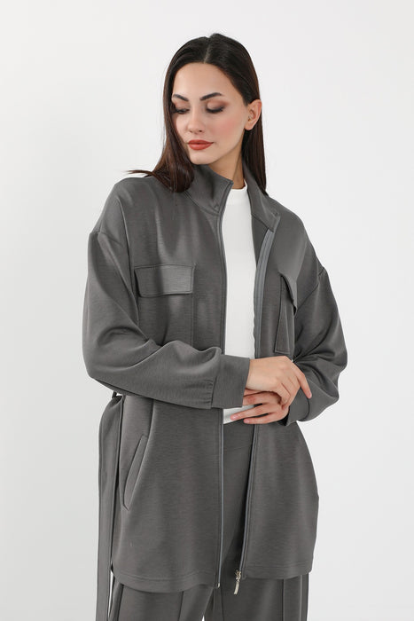 Utility Zippered Jacket with Belt for Women,SW-09