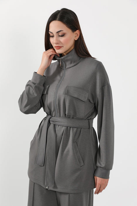 Utility Zippered Jacket with Belt for Women,SW-09