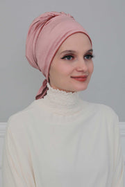 Velvet Easy Wrap Instant Turban for Women, Pre-Tied Turban with Long Tail at the Back Side, Super Soft High Quality Chemo Headwear,B-49K Dusty Rose