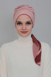 Velvet Easy Wrap Instant Turban for Women, Pre-Tied Turban with Long Tail at the Back Side, Super Soft High Quality Chemo Headwear,B-49K Dusty Rose