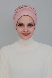 Velvet Easy Wrap Instant Turban for Women, Pre-Tied Turban with Long Tail at the Back Side, Super Soft High Quality Chemo Headwear,B-49K Dusty Rose