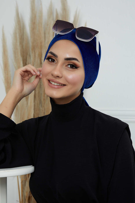 Velvet Easy Wrap Instant Turban for Women, Pre-Tied Turban with Long Tail at the Back Side, Super Soft High Quality Chemo Headwear,B-49K
