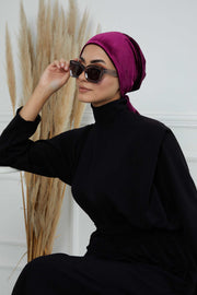 Velvet Easy Wrap Instant Turban for Women, Pre-Tied Turban with Long Tail at the Back Side, Super Soft High Quality Chemo Headwear,B-49K Purple