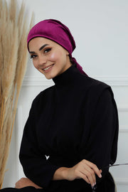 Velvet Easy Wrap Instant Turban for Women, Pre-Tied Turban with Long Tail at the Back Side, Super Soft High Quality Chemo Headwear,B-49K Purple