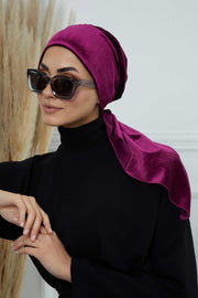 Velvet Easy Wrap Instant Turban for Women, Pre-Tied Turban with Long Tail at the Back Side, Super Soft High Quality Chemo Headwear,B-49K Purple