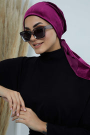 Velvet Easy Wrap Instant Turban for Women, Pre-Tied Turban with Long Tail at the Back Side, Super Soft High Quality Chemo Headwear,B-49K Purple