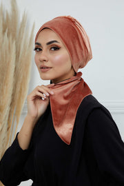Velvet Easy Wrap Instant Turban for Women, Pre-Tied Turban with Long Tail at the Back Side, Super Soft High Quality Chemo Headwear,B-49K Salmon