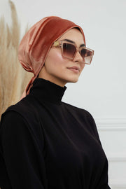 Velvet Easy Wrap Instant Turban for Women, Pre-Tied Turban with Long Tail at the Back Side, Super Soft High Quality Chemo Headwear,B-49K Salmon