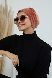 Velvet Easy Wrap Instant Turban for Women, Pre-Tied Turban with Long Tail at the Back Side, Super Soft High Quality Chemo Headwear,B-49K Salmon