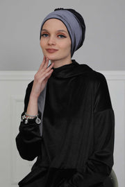 Velvet Easy Wrap Instant Turban for Women, Pre-Tied Turban with Long Tail at the Back Side, Super Soft High Quality Chemo Headwear,B-49K Anthracite