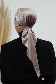 Velvet Easy Wrap Instant Turban for Women, Pre-Tied Turban with Long Tail at the Back Side, Super Soft High Quality Chemo Headwear,B-49K Mink