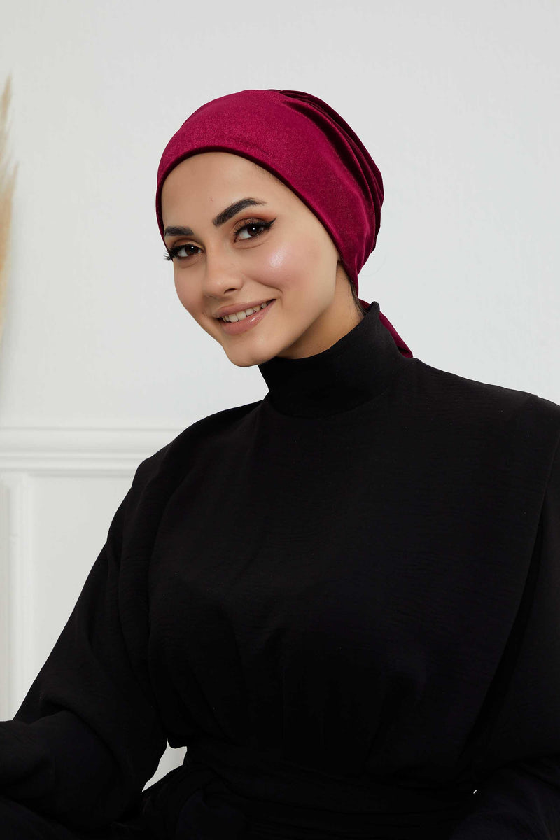 Velvet Easy Wrap Instant Turban for Women, Pre-Tied Turban with Long Tail at the Back Side, Super Soft High Quality Chemo Headwear,B-49K Maroon
