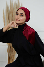 Velvet Easy Wrap Instant Turban for Women, Pre-Tied Turban with Long Tail at the Back Side, Super Soft High Quality Chemo Headwear,B-49K Maroon