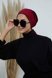 Velvet Easy Wrap Instant Turban for Women, Pre-Tied Turban with Long Tail at the Back Side, Super Soft High Quality Chemo Headwear,B-49K Maroon