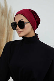 Velvet Easy Wrap Instant Turban for Women, Pre-Tied Turban with Long Tail at the Back Side, Super Soft High Quality Chemo Headwear,B-49K Maroon
