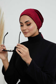 Velvet Easy Wrap Instant Turban for Women, Pre-Tied Turban with Long Tail at the Back Side, Super Soft High Quality Chemo Headwear,B-49K Maroon