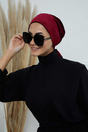 Velvet Easy Wrap Instant Turban for Women, Pre-Tied Turban with Long Tail at the Back Side, Super Soft High Quality Chemo Headwear,B-49K Maroon