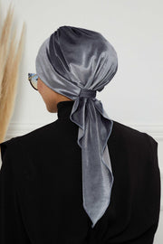 Velvet Easy Wrap Instant Turban for Women, Pre-Tied Turban with Long Tail at the Back Side, Super Soft High Quality Chemo Headwear,B-49K Grey