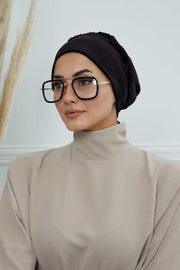 Velvet Easy Wrap Instant Turban for Women, Pre-Tied Turban with Long Tail at the Back Side, Super Soft High Quality Chemo Headwear,B-49K Black