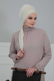 Velvet Easy Wrap Instant Turban for Women, Pre-Tied Turban with Long Tail at the Back Side, Super Soft High Quality Chemo Headwear,B-49K Ivory