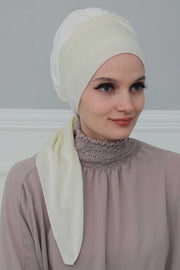Velvet Easy Wrap Instant Turban for Women, Pre-Tied Turban with Long Tail at the Back Side, Super Soft High Quality Chemo Headwear,B-49K Ivory