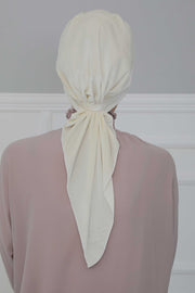 Velvet Easy Wrap Instant Turban for Women, Pre-Tied Turban with Long Tail at the Back Side, Super Soft High Quality Chemo Headwear,B-49K Ivory