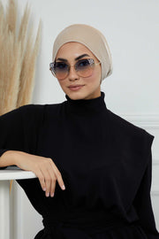 Velvet Easy Wrap Instant Turban for Women, Pre-Tied Turban with Long Tail at the Back Side, Super Soft High Quality Chemo Headwear,B-49K Beige