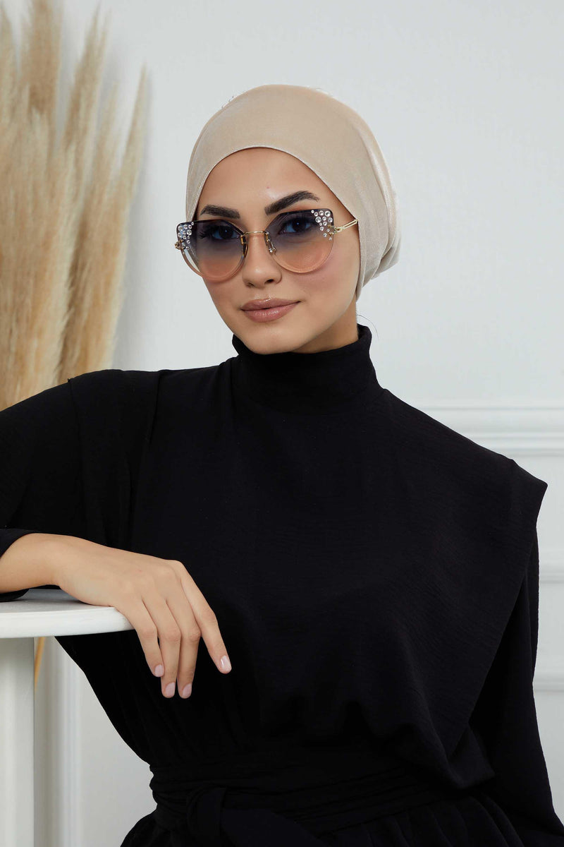 Velvet Easy Wrap Instant Turban for Women, Pre-Tied Turban with Long Tail at the Back Side, Super Soft High Quality Chemo Headwear,B-49K Beige