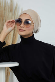 Velvet Easy Wrap Instant Turban for Women, Pre-Tied Turban with Long Tail at the Back Side, Super Soft High Quality Chemo Headwear,B-49K Beige