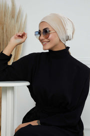 Velvet Easy Wrap Instant Turban for Women, Pre-Tied Turban with Long Tail at the Back Side, Super Soft High Quality Chemo Headwear,B-49K Beige