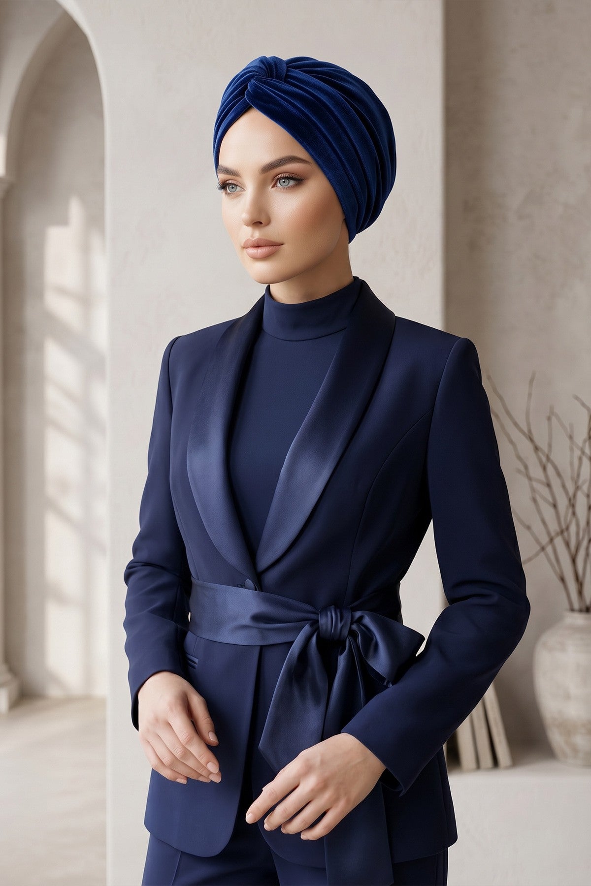 Samt-Turban-Hijab im Maharadscha-Stil für Frauen, elegantes vorgebundenes Samt-Kopftuch, luxuriöse, leichte, bescheidene Hijab-Kopfbedeckung,B-4K