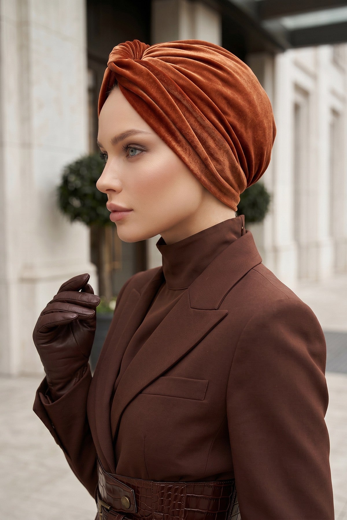 Samt-Turban-Hijab im Maharadscha-Stil für Frauen, elegantes vorgebundenes Samt-Kopftuch, luxuriöse, leichte, bescheidene Hijab-Kopfbedeckung,B-4K