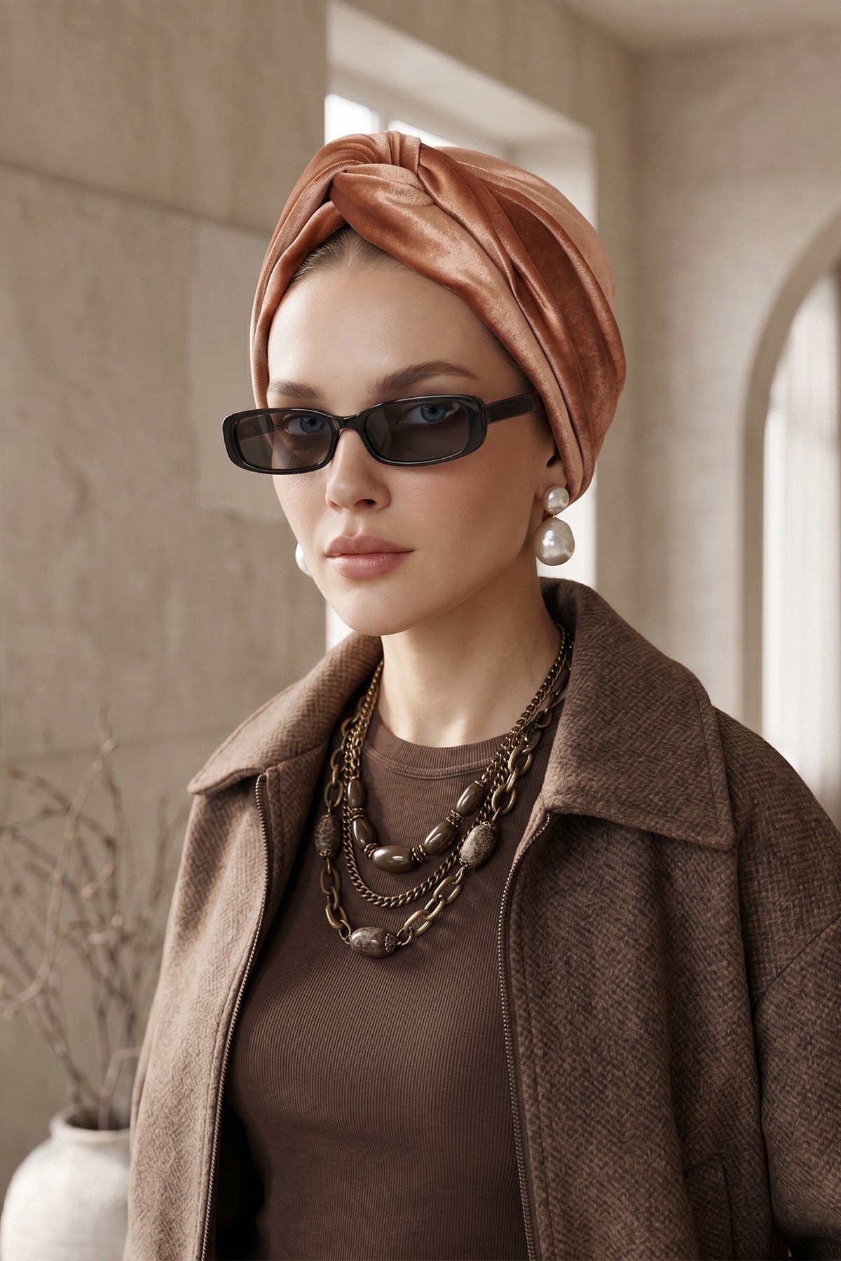 Samt-Turban-Hijab im Maharadscha-Stil für Frauen, elegantes vorgebundenes Samt-Kopftuch, luxuriöse, leichte, bescheidene Hijab-Kopfbedeckung,B-4K