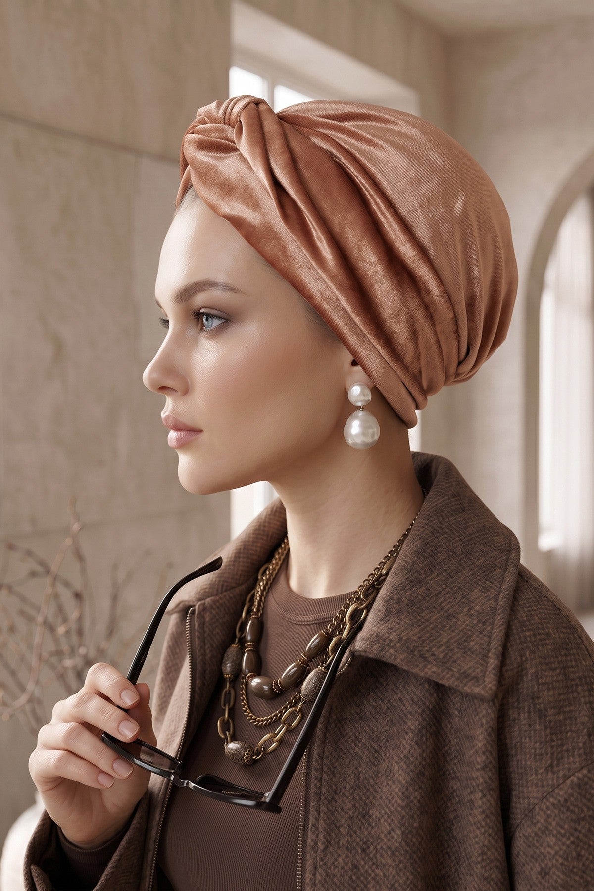 Samt-Turban-Hijab im Maharadscha-Stil für Frauen, elegantes vorgebundenes Samt-Kopftuch, luxuriöse, leichte, bescheidene Hijab-Kopfbedeckung,B-4K