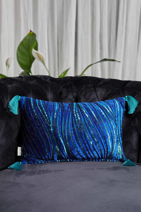 Velvet Throw Pillow Cover with Sequins and Tassels, 20x12 Inches Nicely Designed Decorative Pillow Cover for Couch and Sofa,K-331