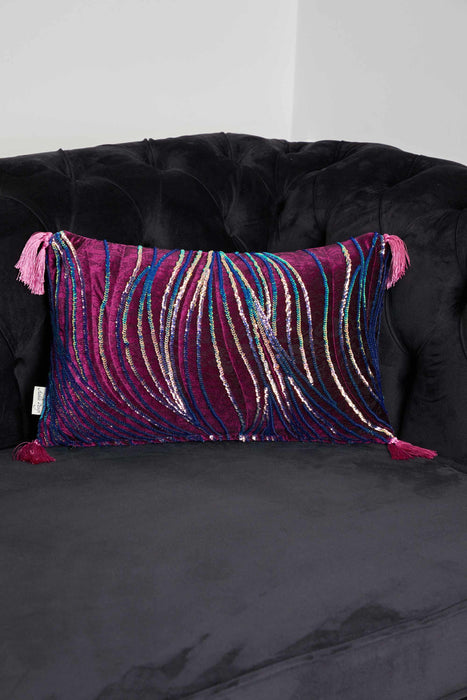 Velvet Throw Pillow Cover with Sequins and Tassels, 20x12 Inches Nicely Designed Decorative Pillow Cover for Couch and Sofa,K-331