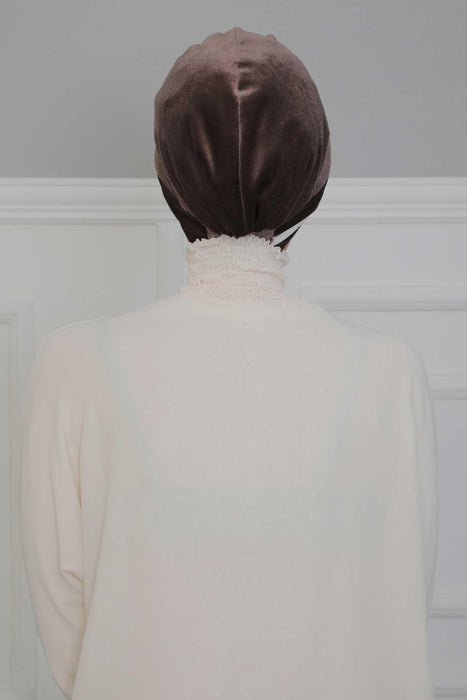 حجاب عمامة مخملي فوري بلونين للنساء، غطاء رأس فائق النعومة وأنيق، سهل الارتداء غطاء رأس كيميائي مخملي للنساء، B-23K