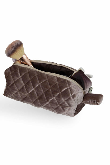 Velvet Zippered Makeup Bag with Handle, 10 x 4 Inches (25x10 cm.) Handmade Cosmetic Handbag, Elegant Soft Touch Makeup Bag for Women,CMB-7