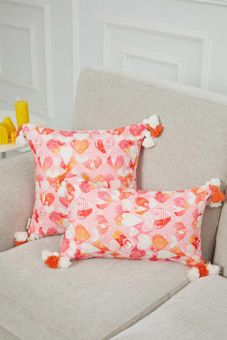 Vibrant Geometric Medallion Pillow Cover with Orange Tassels, Artistic Boho Cushion Case for Trendy Homes, 18x18 Printed Pillow Cover,K-367
