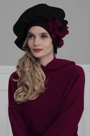 Fleece Floral Applique Instant Turban for a Classy Look, Moldable Modern Instant Turban Hijab for Women, Instant Turban with Flowers,B-63 Black