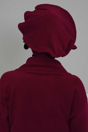 Fleece Floral Applique Instant Turban for a Classy Look, Moldable Modern Instant Turban Hijab for Women, Instant Turban with Flowers,B-63 Maroon