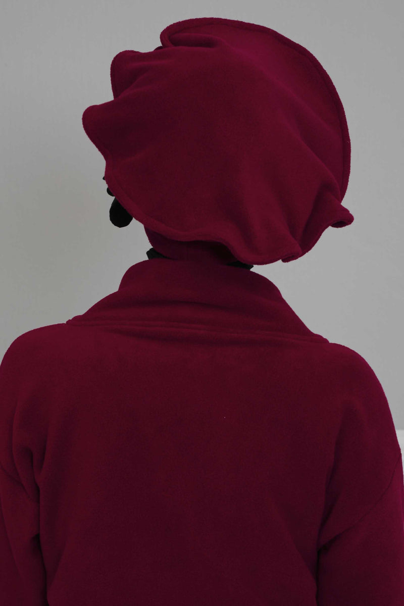 Fleece Floral Applique Instant Turban for a Classy Look, Moldable Modern Instant Turban Hijab for Women, Instant Turban with Flowers,B-63 Maroon
