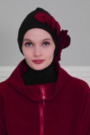 Soft Fleece Instant Turban with a Beautiful Side Decoration, Windproof Fleece Turban for Women, Winter Fashion Pre-tied Turban Hijab,B-60 Black
