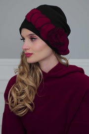 Soft Fleece Instant Turban with a Beautiful Side Decoration, Windproof Fleece Turban for Women, Winter Fashion Pre-tied Turban Hijab,B-60 Black