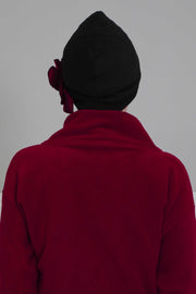 Soft Fleece Instant Turban with a Beautiful Side Decoration, Windproof Fleece Turban for Women, Winter Fashion Pre-tied Turban Hijab,B-60 Black