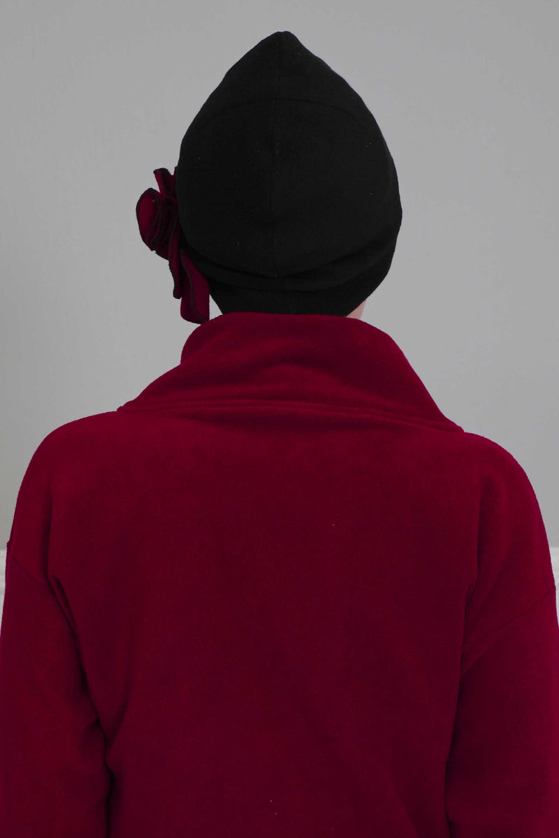 Soft Fleece Instant Turban with a Beautiful Side Decoration, Windproof Fleece Turban for Women, Winter Fashion Pre-tied Turban Hijab,B-60 Black