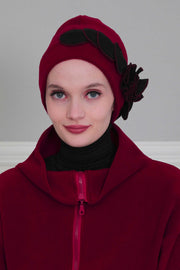 Soft Fleece Instant Turban with a Beautiful Side Decoration, Windproof Fleece Turban for Women, Winter Fashion Pre-tied Turban Hijab,B-60 Maroon