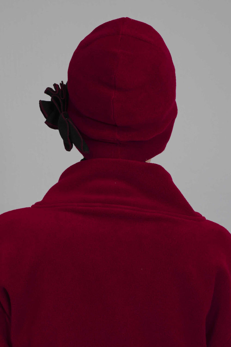 Soft Fleece Instant Turban with a Beautiful Side Decoration, Windproof Fleece Turban for Women, Winter Fashion Pre-tied Turban Hijab,B-60 Maroon